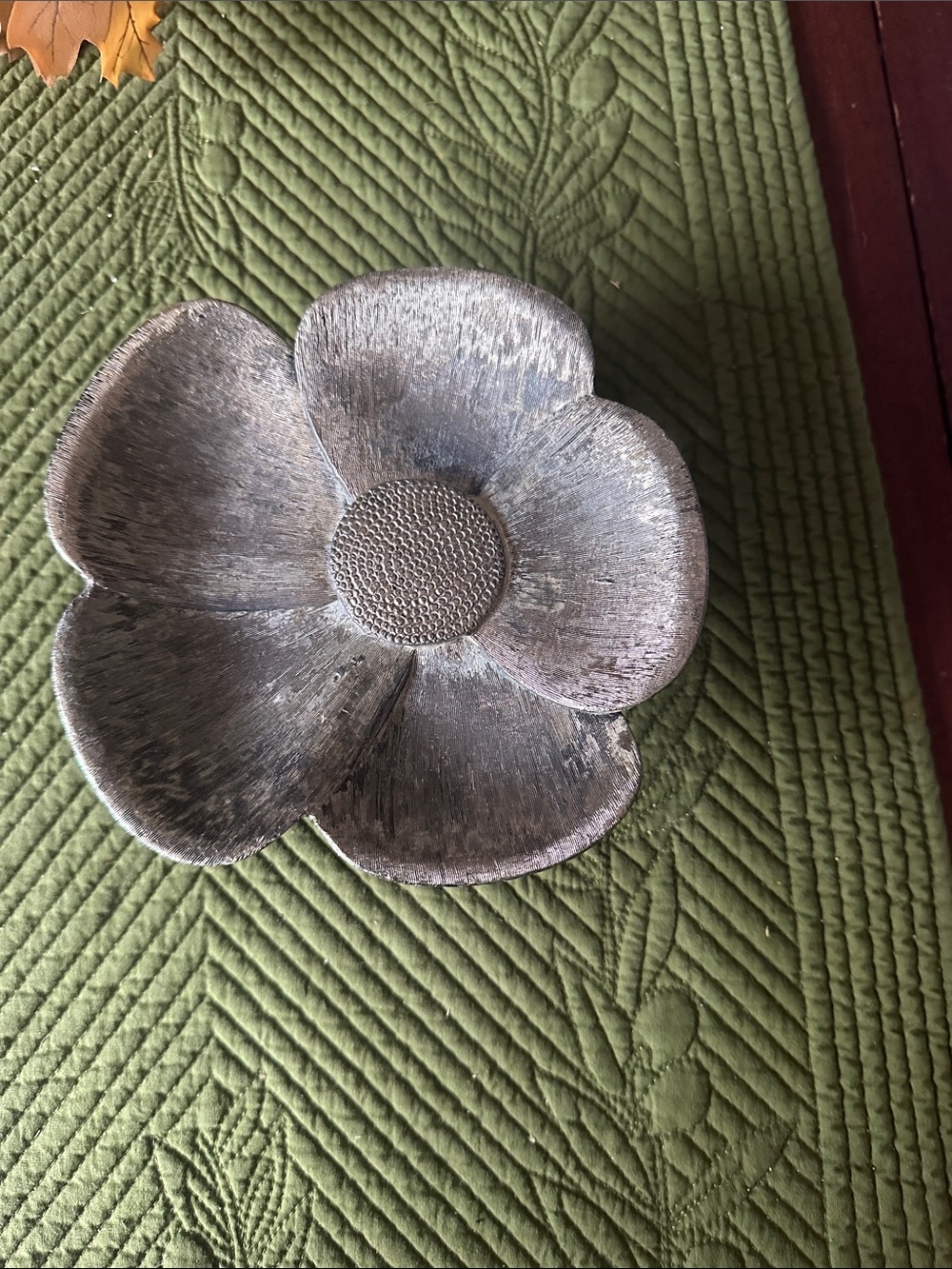 Brushed Silver Floral Accent Bowl - Decorative Home Accent